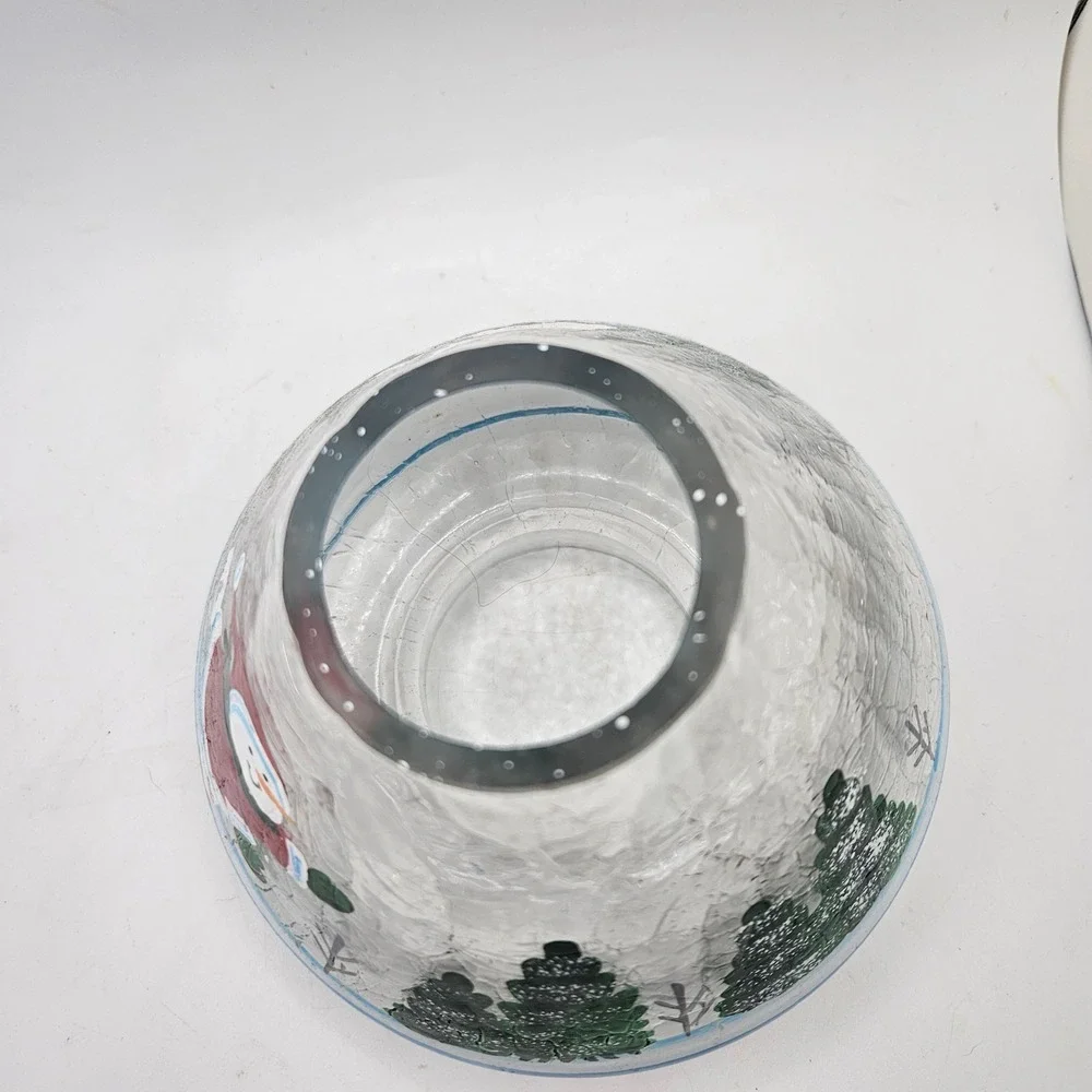 Hand Painted  Crackle Glass Candle Lamp Shade Snowman Church Winter Scene